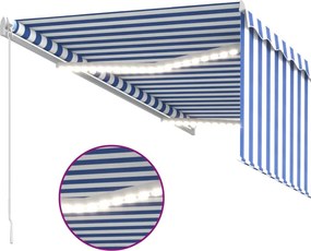 vidaXL Χειροκίνητη τέντα με ηλιακό LED 3 x 2,5 m Μπλε και Λευκή Ράβδος