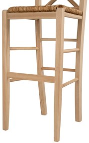 Σκαμπό ξύλινο Lucius χιαστή άβαφες με ψάθα