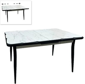 Τραπέζι Επεκτεινόμενο Karen 0253905 130/160x80x75cm White-Marble-Black Mdf,Μέταλλο