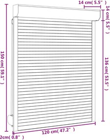 vidaXL Ρολό εισόδου Λευκός 120 x 150 cm Αλουμίνιο και Πολυουρεθάνη