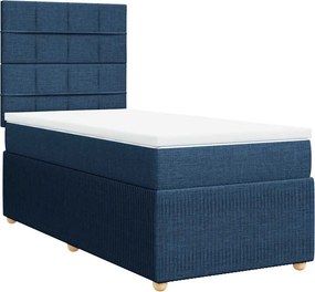 vidaXL Κρεβάτι Boxspring με Στρώμα Μπλε 90x200 εκ.Υφασμάτινο