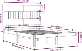 vidaXL Πλαίσιο Κρεβατιού Λευκό 140 x 200 εκ. από Μασίφ Ξύλο