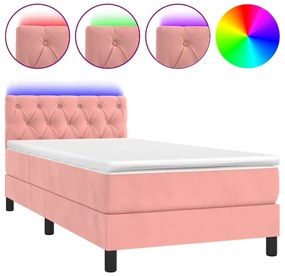 vidaXL Κρεβάτι Boxspring με Στρώμα &amp; LED Ροζ 80 x 200 εκ. Βελούδινο