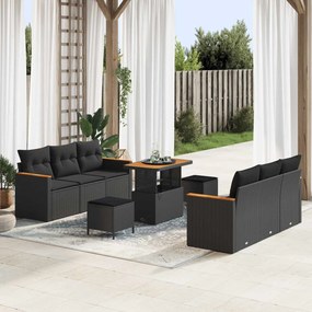 vidaXL Σετ Καναπέ Κήπου 9 pcs Μαύρο συνθετικό ρατάν