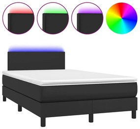 vidaXL Κρεβάτι Boxspring με Στρώμα&amp;LED Μαύρο 120x190εκ.Συνθετικό Δέρμα