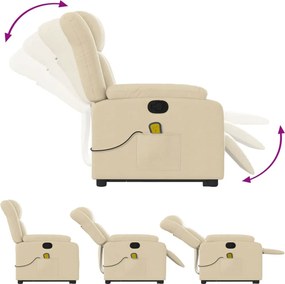 vidaXL Πολυθρόνα Μασάζ Ανακλινόμενη με Ανύψωση Κρεμ Υφασμάτινη