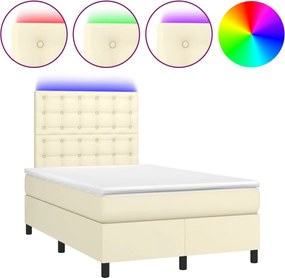 vidaXL Κρεβάτι Boxspring με Στρώμα &amp; LED Κρεμ 120x200 εκ. Συνθ. Δέρμα