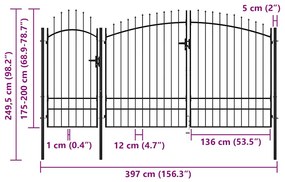vidaXL Καγκελόπορτα Μαύρη 2,45 x 4 μ. Ατσάλινη