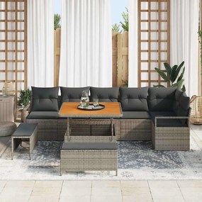 vidaXL Σετ Καναπέ Κήπου με μαξιλάρι 9 pcs Γκρι Πολυ ράταν