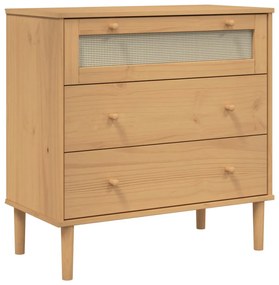 vidaXL Συρταριέρα SENJA Καφέ Όψη Ρατάν 80x40x80εκ Μασίφ Ξύλο Πεύκου