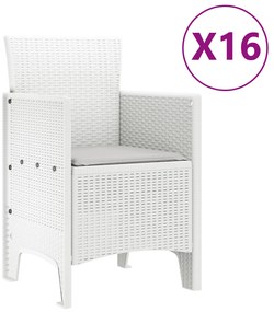 vidaXL Σετ Τραπεζαρίας Κήπου 17 Τεμαχίων με Μαξιλάρια Λευκό Πολυ Ράτανα