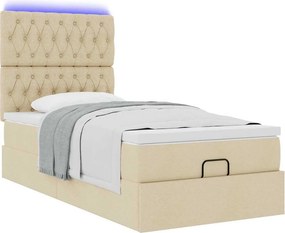 vidaXL Οθωμανικό κρεβάτι με στρώμα &amp; LEDs Cream 90x190cm ύφασμα
