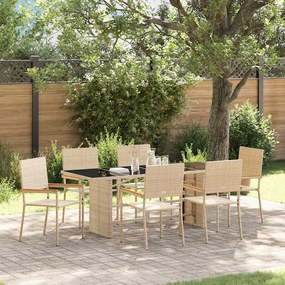 vidaXL Σέτ φαγητού για κήπο 7 pcs Μπεζ συνθετικό ρατάν