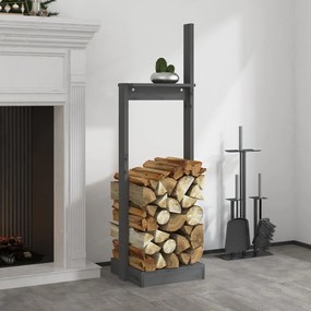 vidaXL Ξυλοθήκη Γκρι 33,5 x 30 x 110 εκ. από Μασίφ Ξύλο Πεύκου