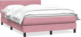 vidaXL Box Spring κρεβάτι με στρώμα ροζ 140x220 cm Βελούδινο