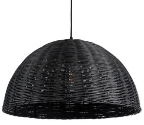 GloboStar® MONTANA 02383 Boho Κρεμαστό Φωτιστικό Οροφής Μονόφωτο 1 x E27 AC220-240V IP20 - Φ50 x Υ25cm - Μαύρο Μπαμπού Πλέγμα Καμπάνα - 5 Χρόνια Εγγύηση