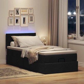 vidaXL Οθωμανικό κρεβάτι με στρώμα &amp; LEDs Μαύρο 100x200 cm Ύφασμα