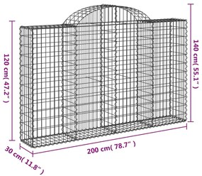vidaXL Συρματοκιβώτια Τοξωτά 2 τεμ. 200x30x120/140 εκ. Γαλβαν. Ατσάλι