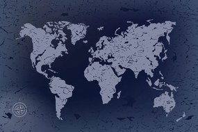 Εικόνα στο φελλό ενός παλιού παγκόσμιου χάρτη σε μπλε αφηρημένο φόντο - 90x60  transparent