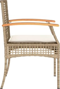 vidaXL Σετ Επίπλων Bistro 3 τεμ. Μπεζ Συνθ. Ρατάν/Ακακία με Μαξιλάρια