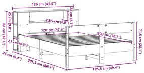 Κρεβάτι Βιβλιοθήκη Χωρίς Στρώμα 120x200 εκ Μασίφ Ξύλο Πεύκου - Καφέ