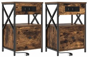 vidaXL Κομοδίνο με συρτάρι 2 pcs Καπνιστή δρυς 40 x 31 x 60 εκ.