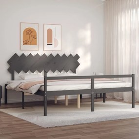 Πλαίσιο Κρεβατιού με Κεφαλάρι Γκρι 200x200 εκ. Μασίφ Ξύλο