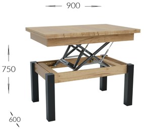 Τραπέζι Σαλονιού Transformer Χρυσό Δρυς 90x60x50cm - GR-TRANSFORMTAB-2