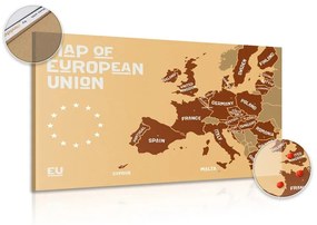 Εικόνα στον εκπαιδευτικό χάρτη από φελλό με ονόματα χωρών της ΕΕ σε αποχρώσεις του καφέ - 90x60  peg