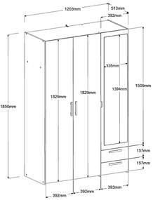 Ντουλάπα Dorm τρίφυλλη με καθρέπτη-Leuko