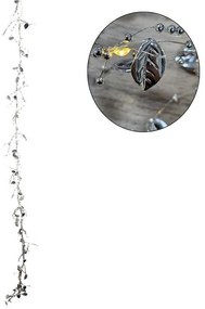 Χριστουγεννιάτικη Φωτιζόμενη Ασημένια Γιρλάντα με Φύλλα και Πέρλες 120cm - Christmas Lighted Garland with Leaves and Pearls-0280007-192952