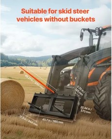 VEVOR 49" Hay Spear, Bale Spears 1600lbs Loading Capacity, Skid Steer Loader Tractor Attachment with 2pcs 17,5" Stabilizer Spears, Quick Attach Spike Forks