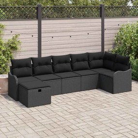 vidaXL Σετ Καναπέ Κήπου με μαξιλάρι 7 pcs Μαύρο Πολυ ράταν