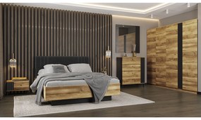 HAYDON Κρεβάτι Υπέρδιπλο Ξύλινο Barocco oak gold/Ανθρακί με Ορθοπεδικό Τελάρο για Στρώμα 160x200cm
