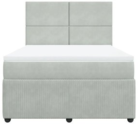 Κρεβάτι Boxspring με Στρώμα Ανοιχτό Γκρι 140x190 εκ. Βελούδινο - Γκρι