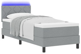 vidaXL Κρεβάτι με ελατήριο και στρώμα & LED Ανοιχτό Γκρι 80x200 cm Ύφασμα