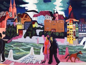 Εκτύπωση έργου τέχνης View of Basel & The Rhine (People Walking in the City) - Ernst Ludwig Kirchner, (40 x 30 cm)