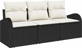 vidaXL Σετ Καναπέ Κήπου με μαξιλάρι 3 pcs Μαύρο Πολυ ράταν