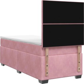 vidaXL Κρεβάτι box spring με στρώμα Ροζ 90 x 200 cm Βελούδο