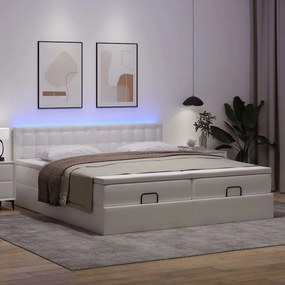 vidaXL Κρεβάτι-Μονό κρεβάτι με στρώματα και LED Λευκό 160x200 εκ. από τεχνητό δέρμα