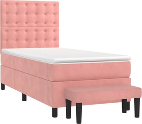 vidaXL Κρεβάτι Boxspring με Στρώμα Ροζ 90x190 εκ. Βελούδινο