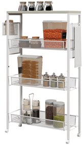 HOMCOM Καρότσι Ντουλάπι Πολλαπλών Χρήσεων, 3 Ράφια, Γάντζοι, 58 cm x 18,5 cm x 87 cm, Λευκό