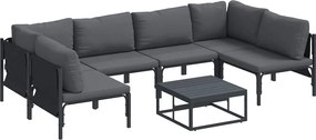 vidaXL Σετ Καναπέ Κήπου με μαξιλάρι 7 pcs Μαύρο Ατσάλι