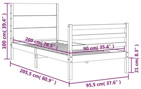 Πλαίσιο Κρεβατιού με Κεφαλάρι 90x200 εκ. από Μασίφ Ξύλο 3194621