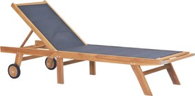 vidaXL Ξαπλώστρες Πτυσσόμενες 2 τεμ. από Μασίφ Teak/Textilene με Ρόδες