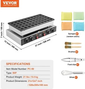 VEVOR 50PCS 43mm Mini Dutch Pancake Maker Commercial Dorayaki Baker 1700W
