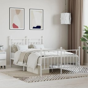 Πλαίσιο Κρεβατιού με Κεφαλάρι&amp;Ποδαρικό Λευκό 135x190εκ. Μέταλλο