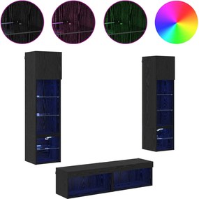 vidaXL Μονάδα Τοίχου Τηλεόρασης 6 pcs Μαύρη Οξυά Επεξεργασμένο ξύλο