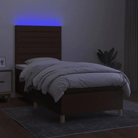 vidaXL Κρεβάτι Boxspring με Στρώμα & LED Σκ.Καφέ 100x200 εκ Υφασμάτινο