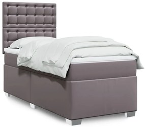 VidaXL Κρεβάτι Boxspring με Στρώμα Γκρι 90x190 εκ. από Συνθετικό Δέρμα